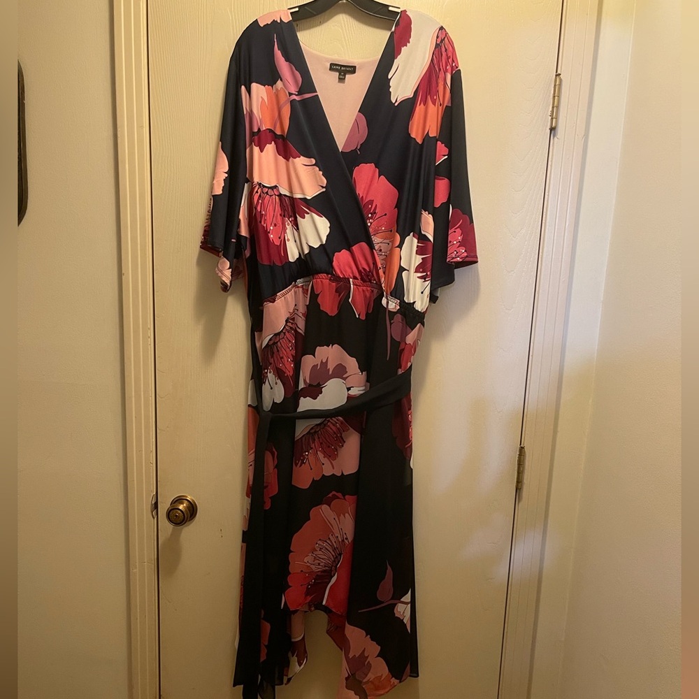 Lane Bryant Pink and Navy Floral V-Neck High low Midi Dress Size 28